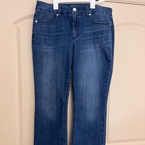 Slim boot cut Seven7 dark blue jeans.